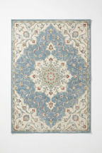 Vintage Distressed Floral Area Rug — Machine Washable, Antique Blue Medallion