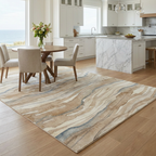 Driftwood Abstract Area Rug — Machine Washable, Warm Beige & Grey