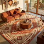 Terracotta Boho Medallion Area Rug — Machine Washable, Bohemian Geometric
