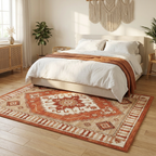 Terracotta Boho Medallion Area Rug — Machine Washable, Bohemian Geometric