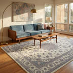 Cream Persian Medallion Area Rug — Machine Washable, Traditional Ornament