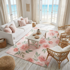 Blush Pink Watercolor Area Rug — Machine Washable, Romantic Floral