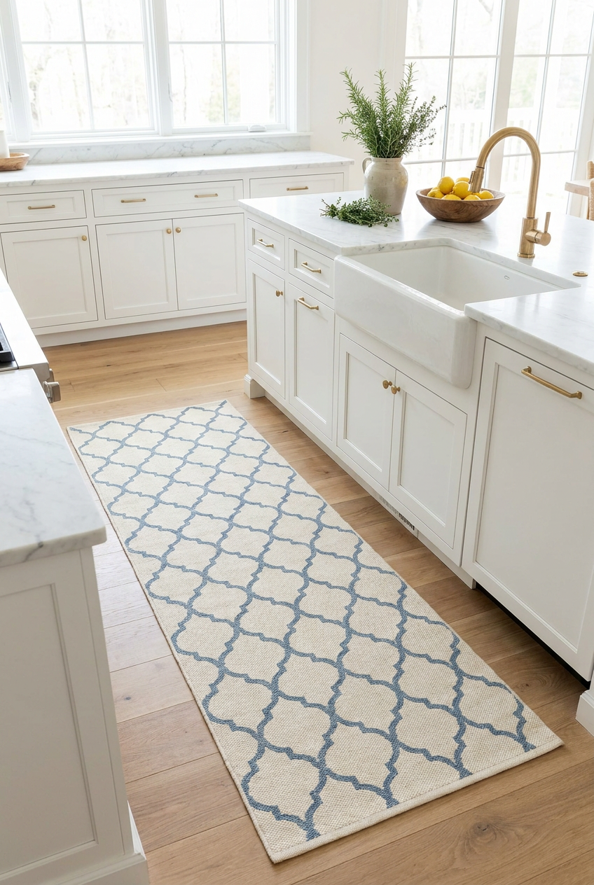 Dusty Blue Moroccan Area Rug — Machine Washable, Moroccan Quatrefoil