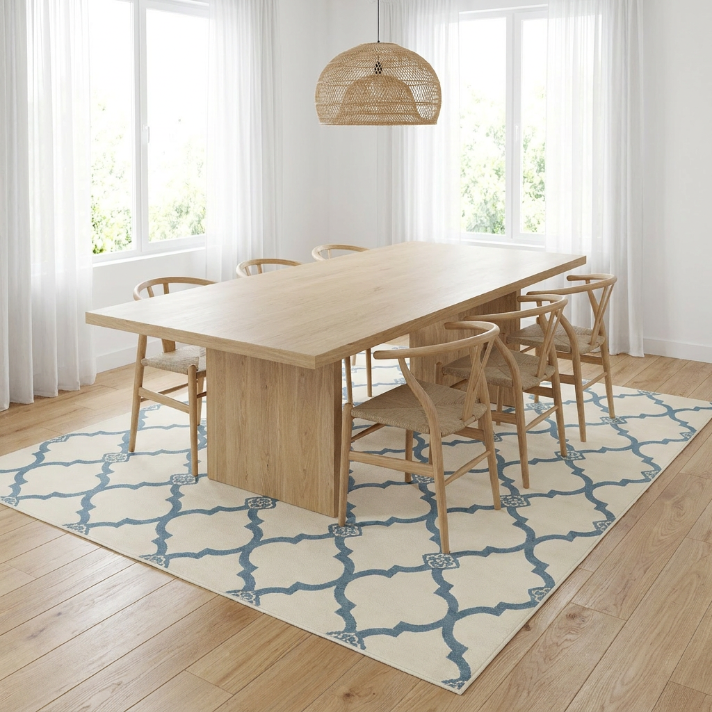 Dusty Blue Moroccan Area Rug — Machine Washable, Moroccan Quatrefoil