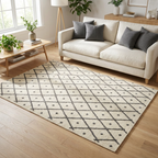 Cream Geometric Diamond Area Rug — Machine Washable, Diamond Lattice