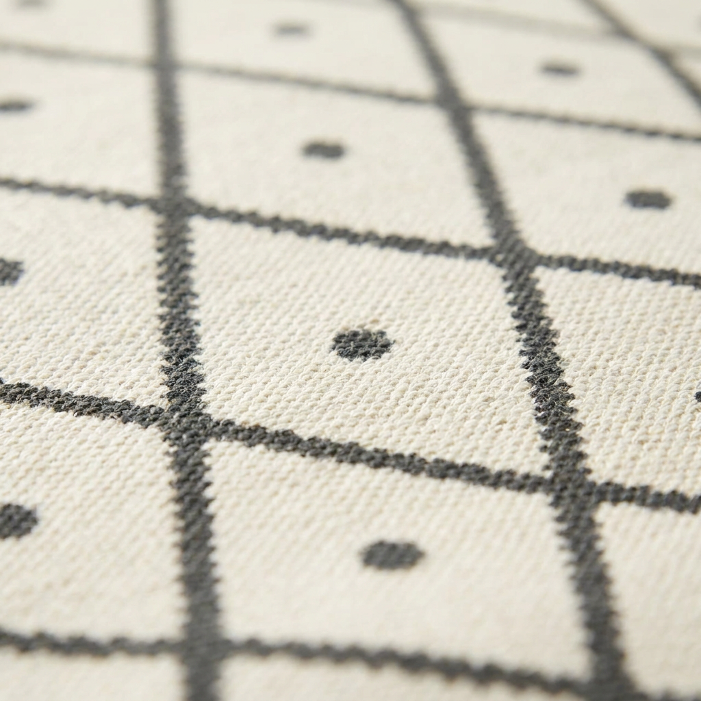 Cream Geometric Diamond Area Rug — Machine Washable, Diamond Lattice