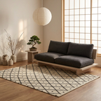 Cream Geometric Diamond Area Rug — Machine Washable, Diamond Lattice
