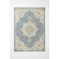 Vintage Distressed Floral Area Rug — Machine Washable, Antique Blue Medallion