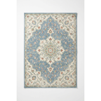 Vintage Distressed Floral Area Rug — Machine Washable, Antique Blue Medallion
