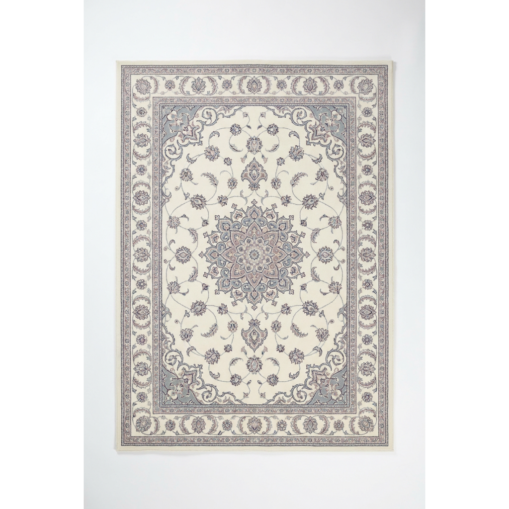 Cream Persian Medallion Area Rug — Machine Washable, Traditional Ornament