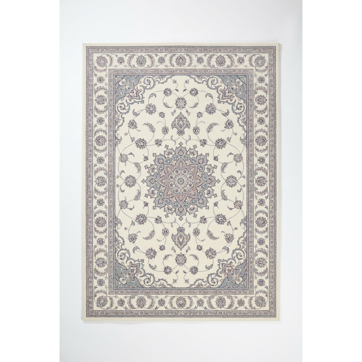 Cream Persian Medallion Area Rug — Machine Washable, Traditional Ornament
