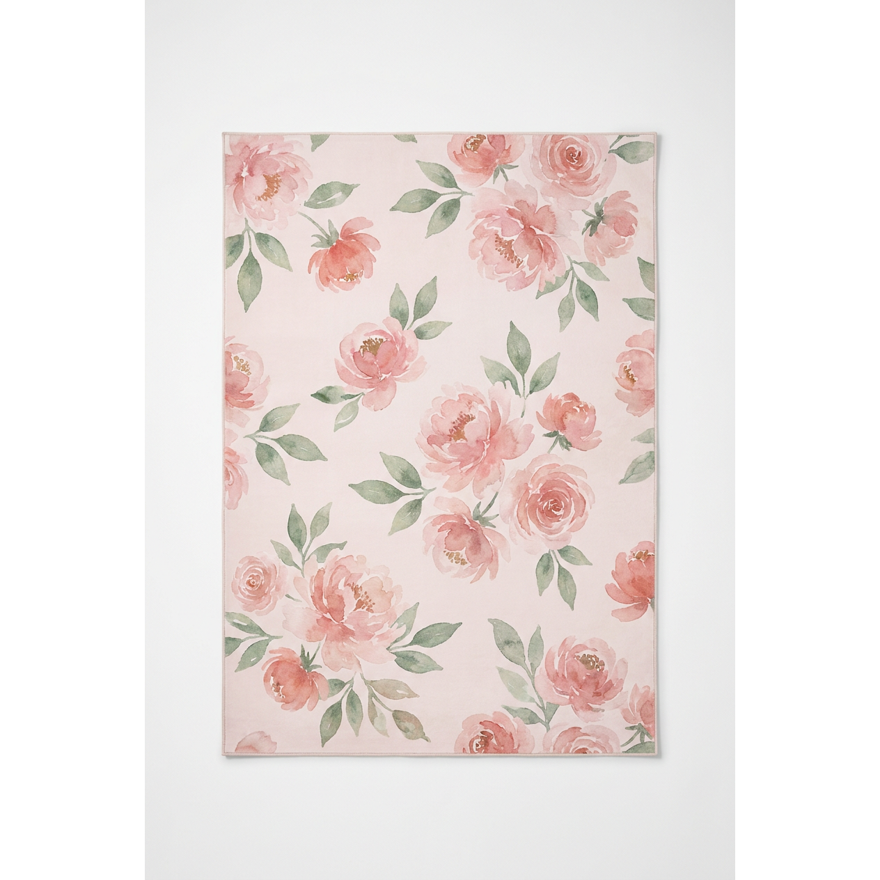 Blush Pink Watercolor Area Rug — Machine Washable, Romantic Floral