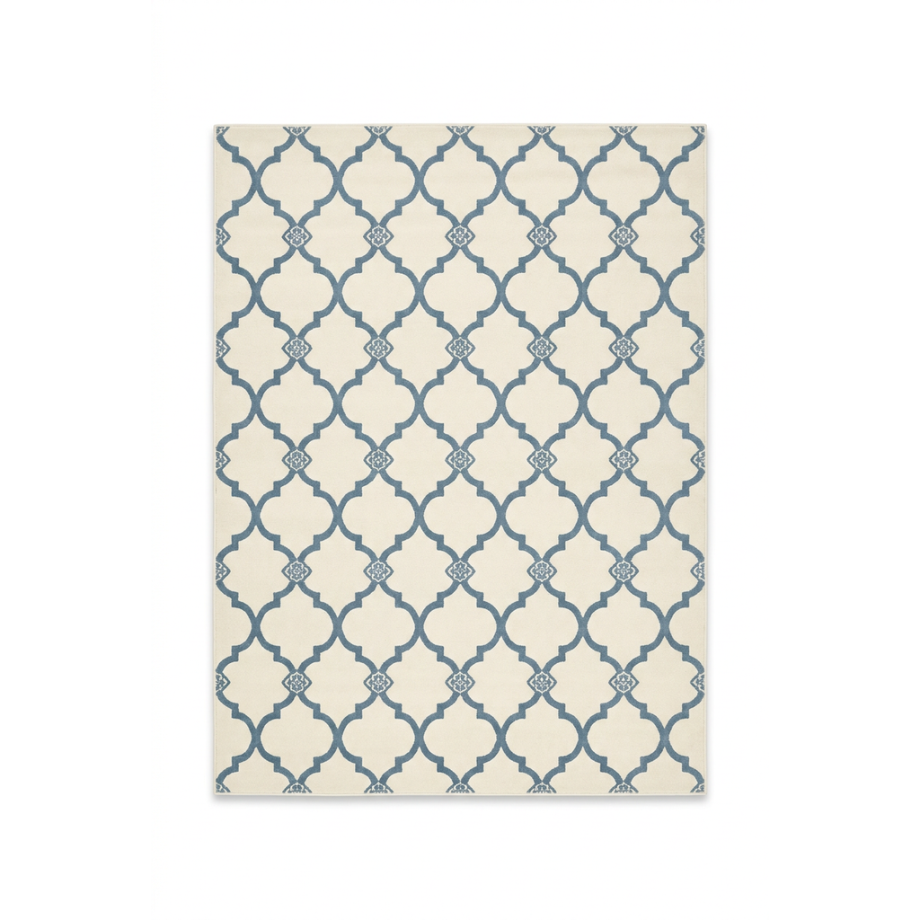 Dusty Blue Moroccan Area Rug — Machine Washable, Moroccan Quatrefoil