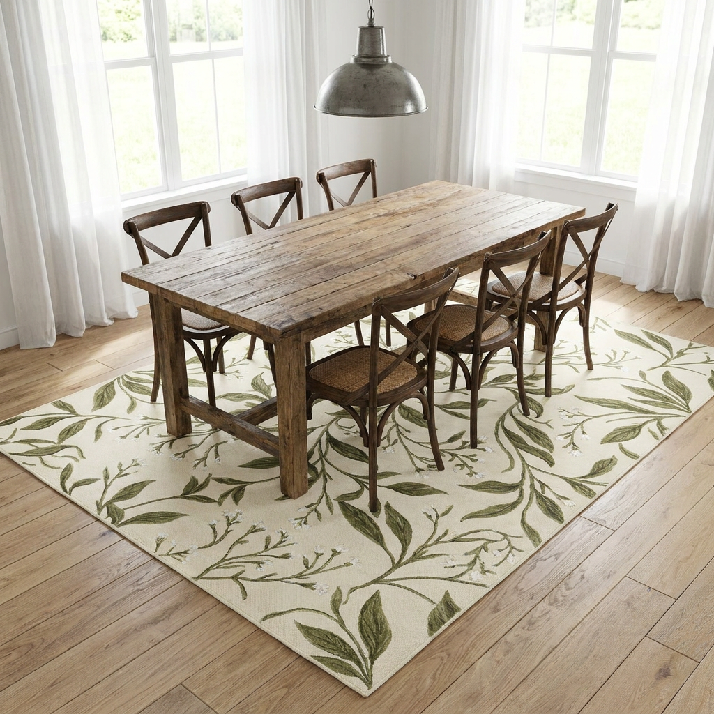 Olive Botanical Vine Area Rug — Machine Washable, Olive Leaf Trail
