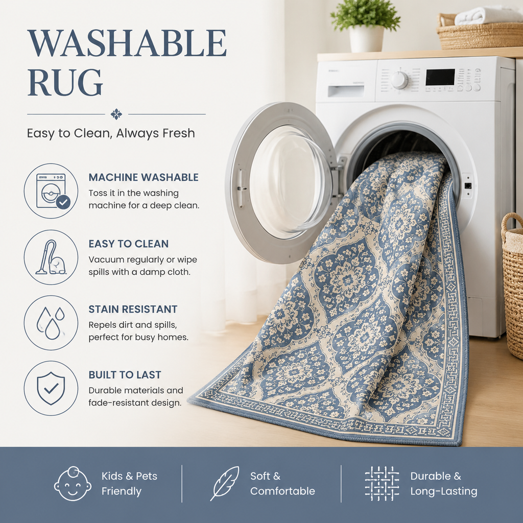 Aria Blue Quartz - Washable Rug Feature
