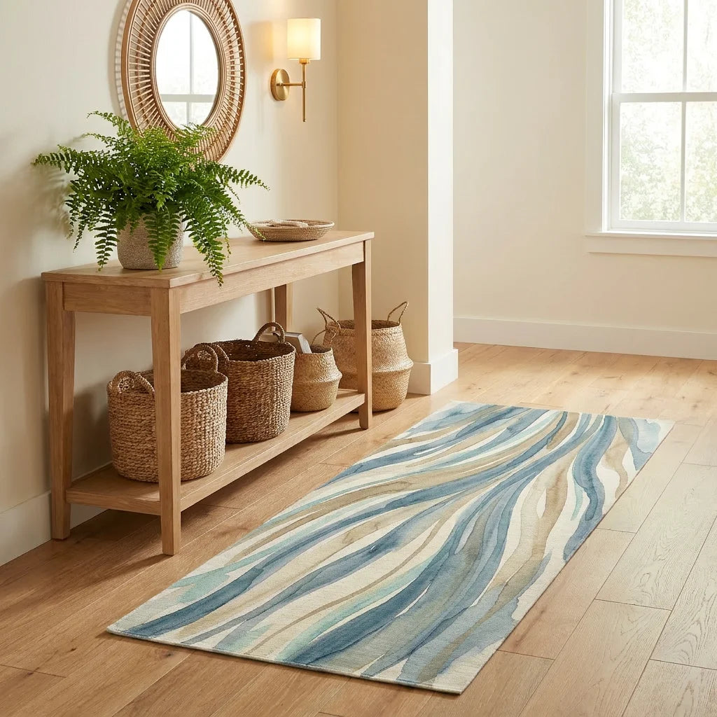 Seagrass Watercolor Area Rug — Machine Washable, Soft Green & Natural