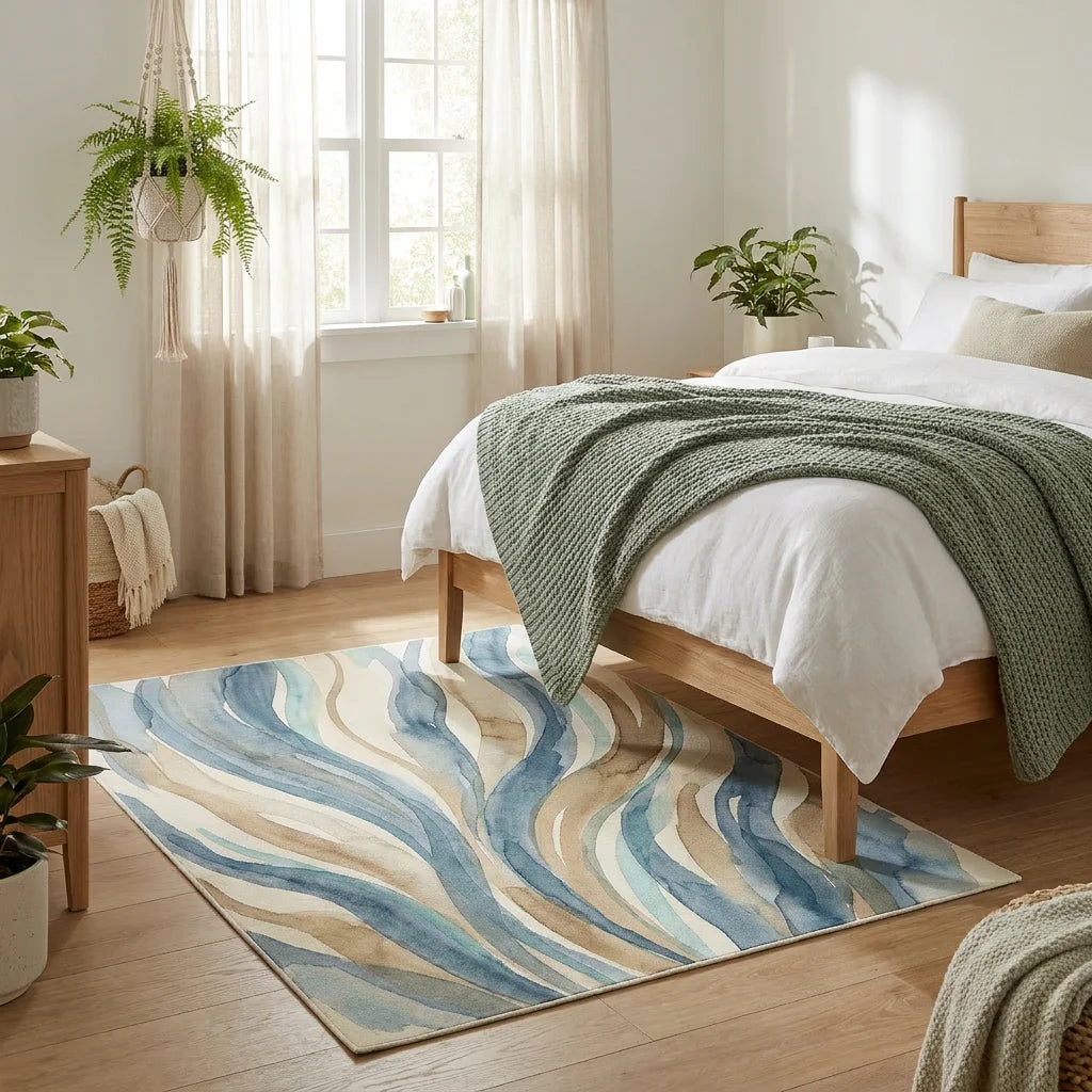 Seagrass Watercolor Area Rug — Machine Washable, Soft Green & Natural